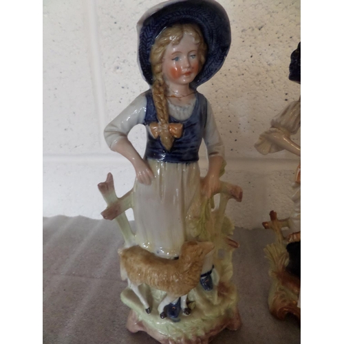 80 - 3 Continental Porcelain Figurines of Ladies in Bonnets