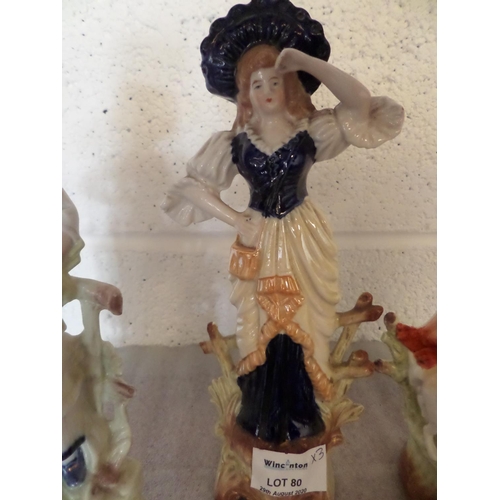 80 - 3 Continental Porcelain Figurines of Ladies in Bonnets