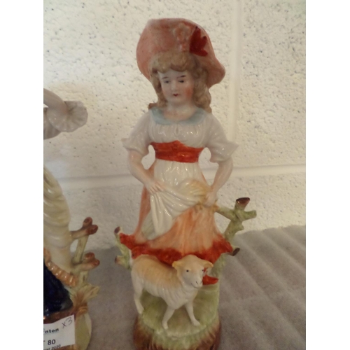 80 - 3 Continental Porcelain Figurines of Ladies in Bonnets