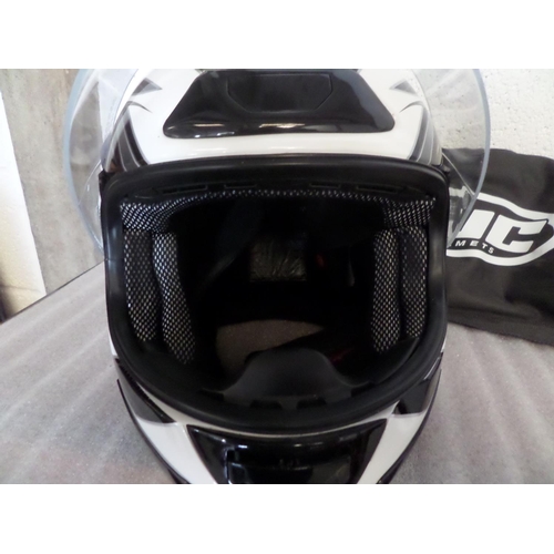 82 - HJC Black and White Motorcycle Helmet CS-12N Cyclone Model with Visor and Protective Bag Size XL