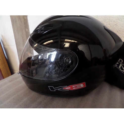 83 - AGV K-3 Black Motorcycle Helmet with Visor and Protective Bag, Size Medium