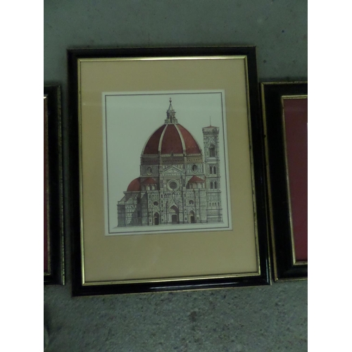 100 - 3 x Architectural Drawings in Black and Gold Frames