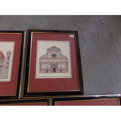 102 - 5 x Architectural Drawings in Black and Gold Frames