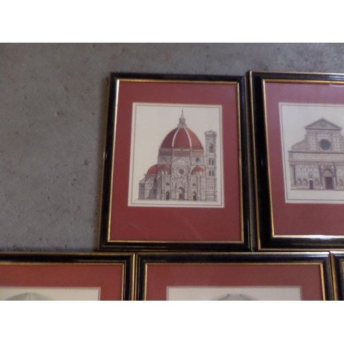 102 - 5 x Architectural Drawings in Black and Gold Frames