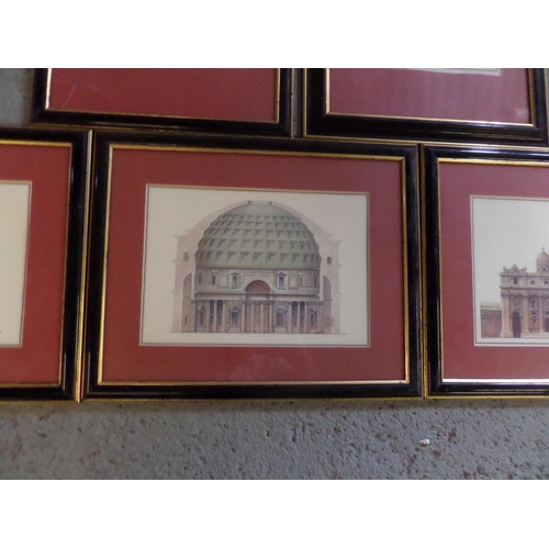 102 - 5 x Architectural Drawings in Black and Gold Frames