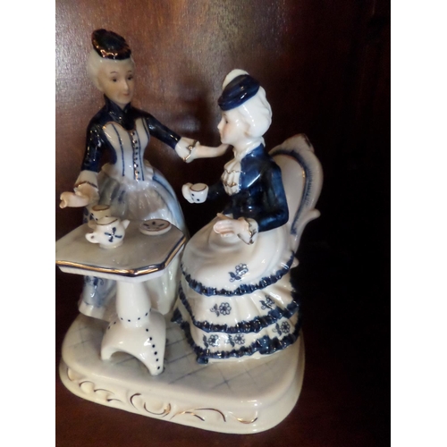 112 - 2 x Porcelain Figurines, Tea party and Courting Couple