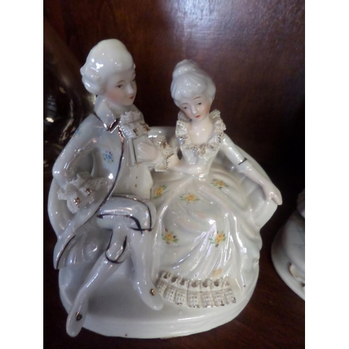 112 - 2 x Porcelain Figurines, Tea party and Courting Couple