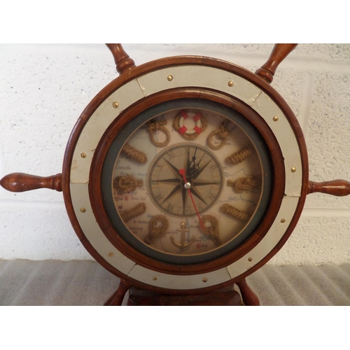 113 - Novelty Ships Clock in Wooden Surround