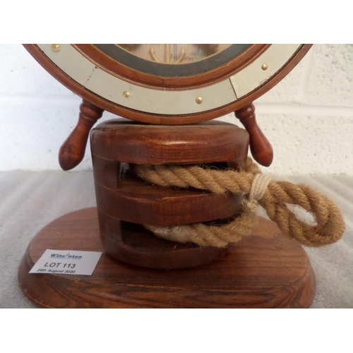 113 - Novelty Ships Clock in Wooden Surround