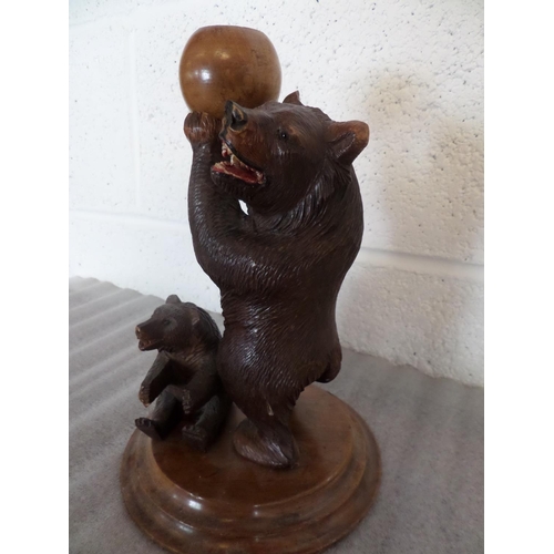 119 - Carved Wooden Black Forest Bears Ornament on a Stand