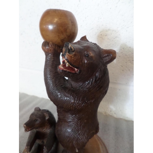 119 - Carved Wooden Black Forest Bears Ornament on a Stand