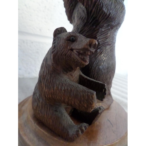 119 - Carved Wooden Black Forest Bears Ornament on a Stand