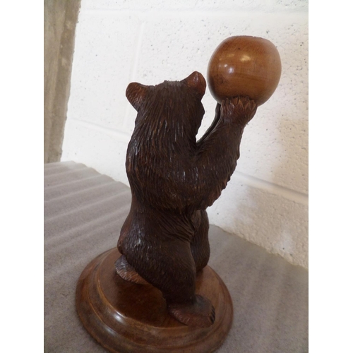 119 - Carved Wooden Black Forest Bears Ornament on a Stand