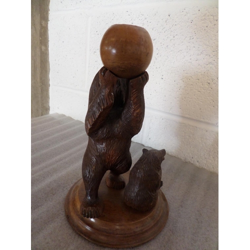 119 - Carved Wooden Black Forest Bears Ornament on a Stand