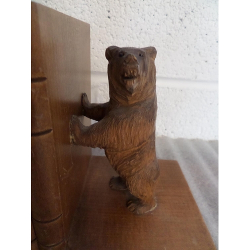 120 - Black Forest Wooden Bear Bookends