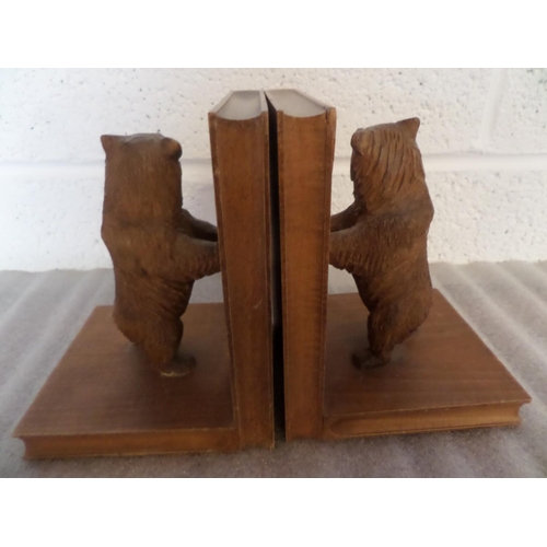 120 - Black Forest Wooden Bear Bookends