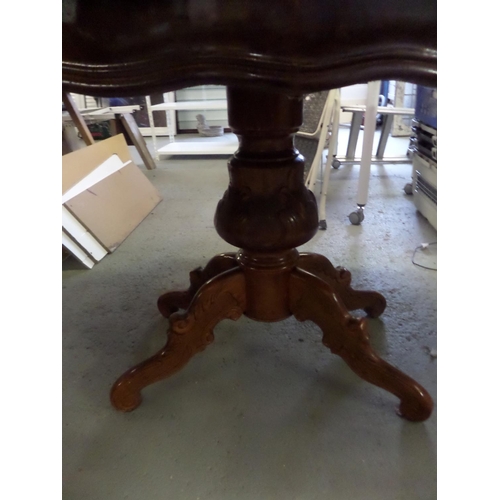 182 - Mahogany Inlaid Dining Table with Scroll Tulip Design on Intricately Carved Four Leg Pedestal