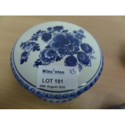 191 - 2 Trinket Boxes - Enamel Coated Metal and Delft Blue Porcelain and 1 x Wedgwood 'Wild Strawberry ' R... 