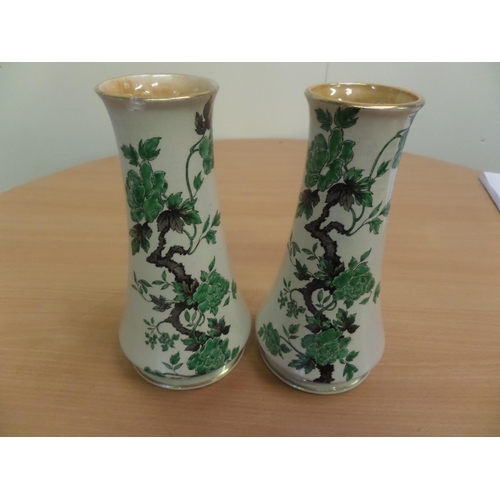 192 - A Pair of Lusterware Vases with Leaf and Flower Pattern