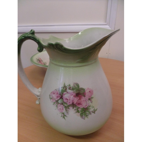 193 - Vintage  Large Porcelain Wash Bowl and Jug  ( Chip on rim of jug and slight surface crack on bowl)