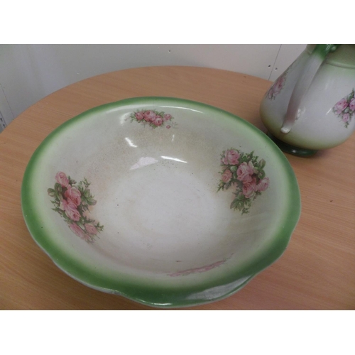 193 - Vintage  Large Porcelain Wash Bowl and Jug  ( Chip on rim of jug and slight surface crack on bowl)