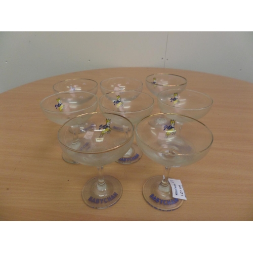 194 - Vintage Babycham Glasses x 8 and Unusual Babycham Ash Tray