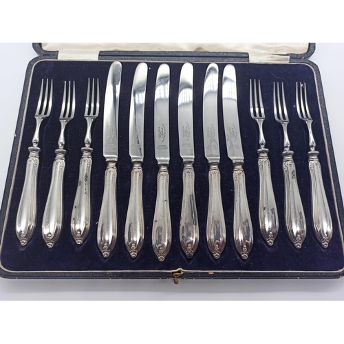 35D - Silver Handled Dessert Fruit Knife and Fork Set Sheffield 1923