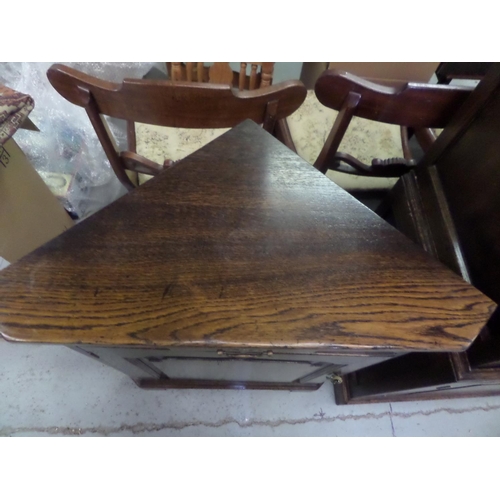 328 - Solid Oak Corner Floor Cabinet with Cupboard and Drawer