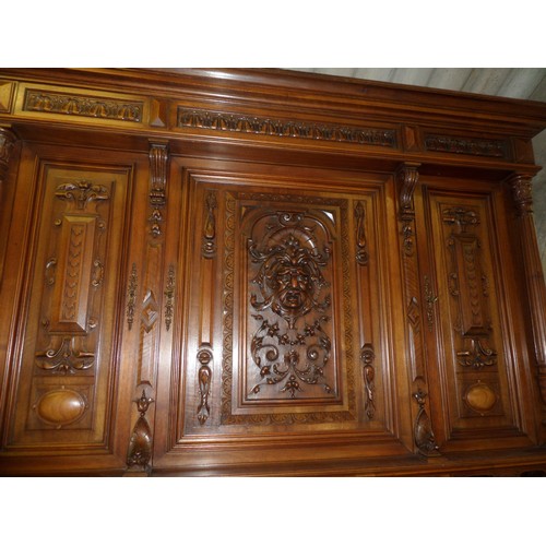 215 - Ornately Carved French Walnut Buffet Cabinent