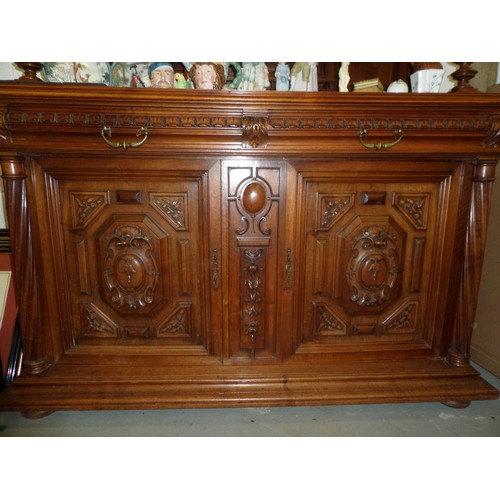 215 - Ornately Carved French Walnut Buffet Cabinent