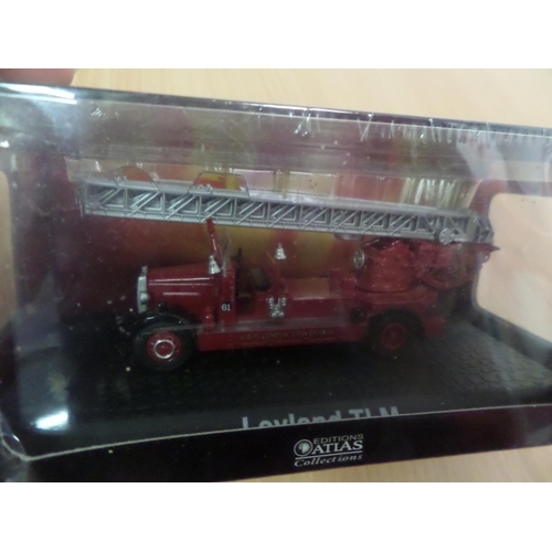 244 - 3 x Atlas Edition Models of Fire Engines 
1. Leyland TLM - In Sealed Box
2. Bedford RLHZ 'Green Godd... 