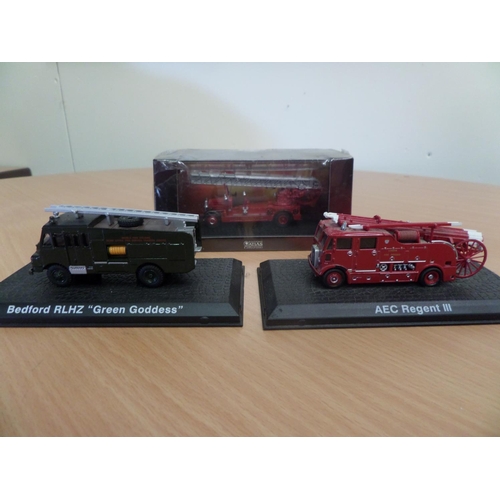 244 - 3 x Atlas Edition Models of Fire Engines 
1. Leyland TLM - In Sealed Box
2. Bedford RLHZ 'Green Godd... 