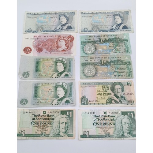 150A - A quantity of British Bank Notes £5, £1 and 10 Shilling. England, Scotland, Jersey and Guernsey