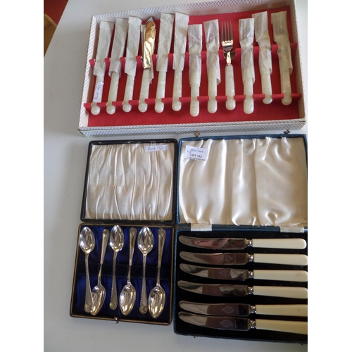 132 - 3 x Boxed Sets of Cutlery Including Faux Mother of Pearl Handled Fish Eaters