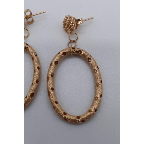 40 - A Pair of 14ct Yellow Gold Unusual Hoop Earrings 3.85 Grams - Hoops approx. 3.5cm Long by 2.5 cm Wid... 