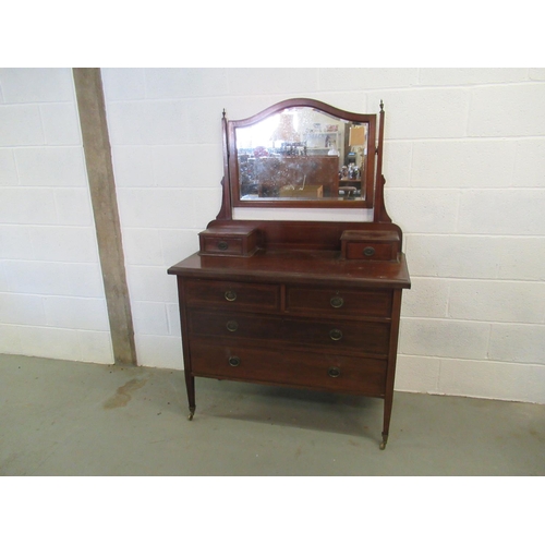 59 - Edwardian Inlaid Dressing Table on Brass Castors 107W x 160H x 47D