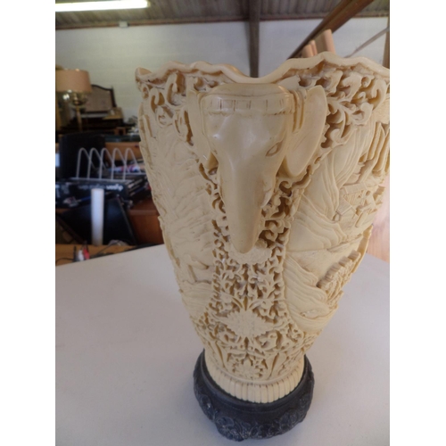 96 - Chinese Resin Vase  With Elephant Design