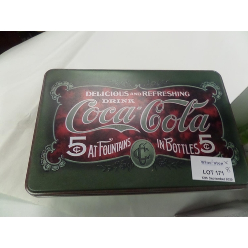 171 - Coca Cola Promotional items including 6 Glasses, Knife & Fork set and 1 Tin