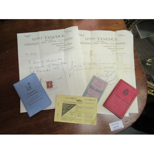 160 - Vintage Related Car Paperwork, Ration Voucher etc