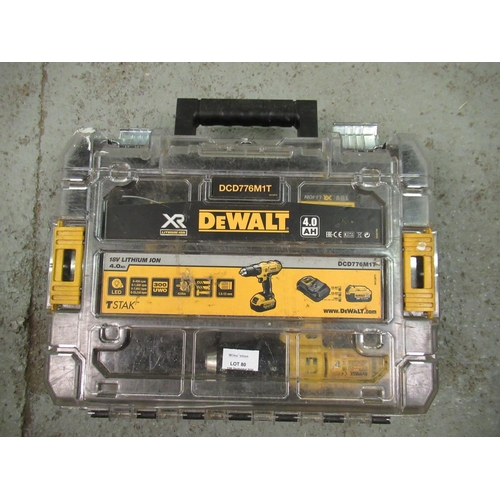 80 - DeWalt 18v 4AH Lion DCD776 Cordless Drill in Case with Charger  - tested and working