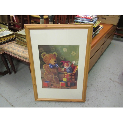 44a - Large Teddy Bear Print in Pine Frame 58 x 84