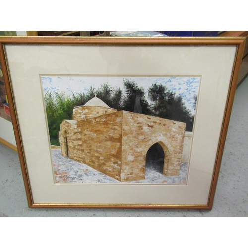 48a - An Original Painting of a Mediterranean Church - Framed Under Glass 73 x 63