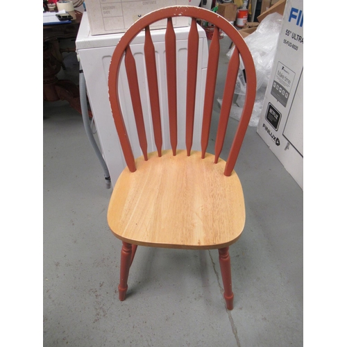 61 - A Tile Topped Pine Kitchen Table with x3 Matching Painted Chairs