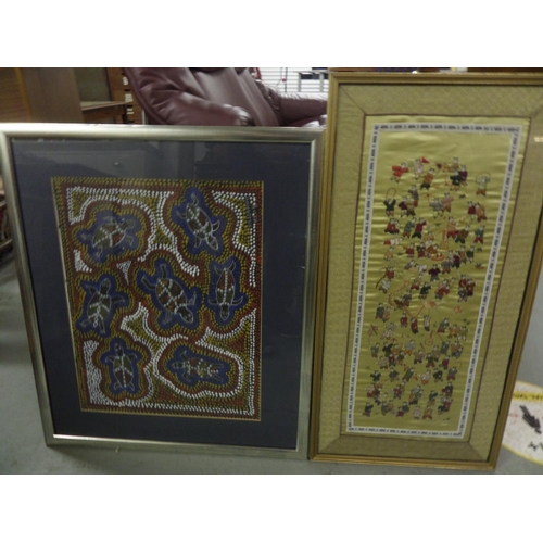 508 - An Aboriginal Art Picture of Turtles and a Chinese Framed Silk Embroidery