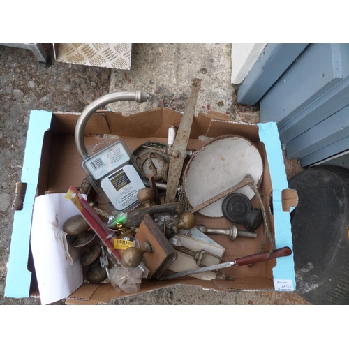 543 - Box of Misc Weights and Old Door Handles