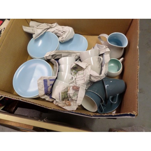 75 - Poole Pottery Coffee Set - 7 Cups and Saucers. Jug and Coffee Pot ( Broken Sugar Bowl) with 2 boxes ... 