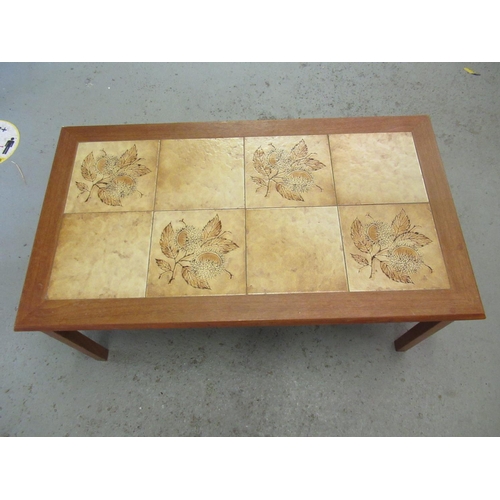 304 - Oak Coffee Table with Leaf Pattern Tile Inlay