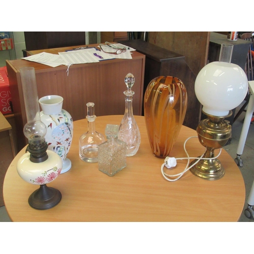 308 - Box of Assorted Vases Decanters and Lamps