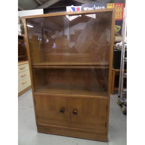 238 - Mid Century Oak Cabinet with Sliding Glass Doors