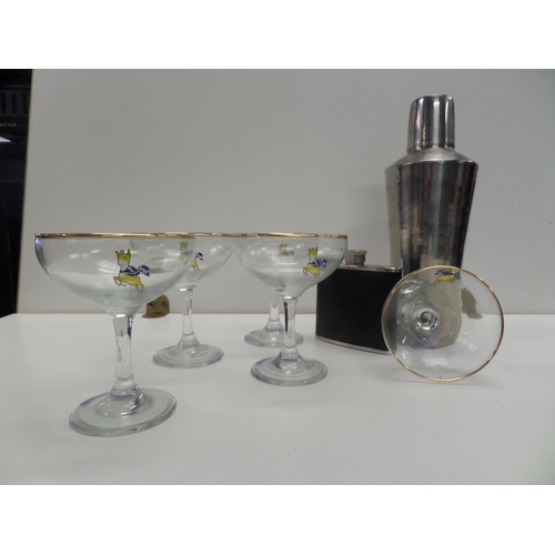 251 - 5 x BabyCham Glasses, Cocktail Shaker and a Hip Flask